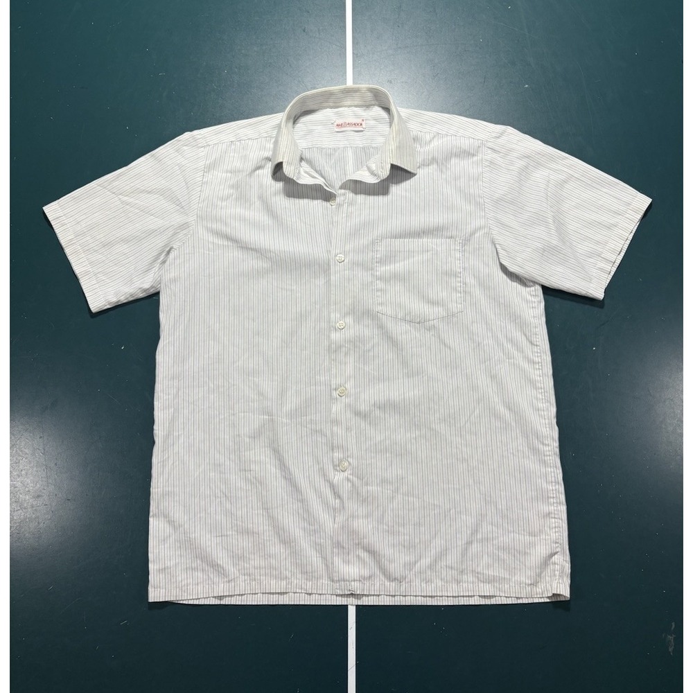 Vintage 70s Ambassador Pinstripe Button Down Shirt Men's Medium White Blue Green